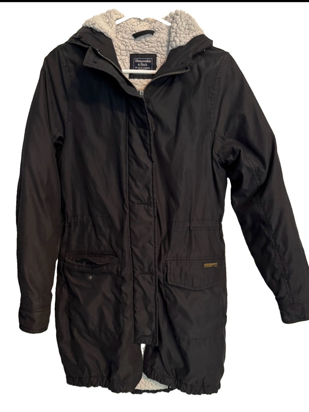 Abercrombie & Fitch Black Parka with Cream Sherpa Lining Woman’s M